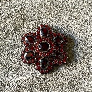 Sterling and Garnet Flower Brooch